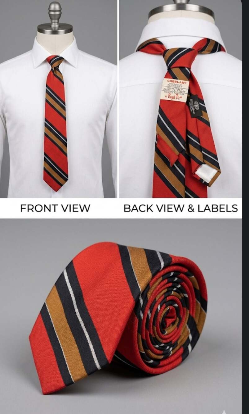 Vintage Van Gogh Mens Tie Stripe Red Black Gray Gold Paris Rome NY 56"